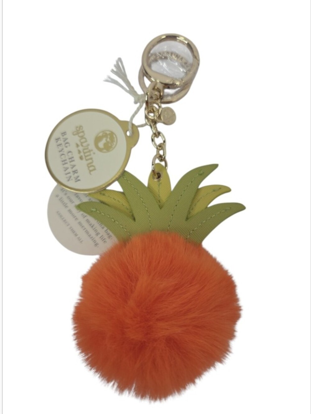 Spartina 449 Pineapple Keychain Bag Charm Orange Poof NWT